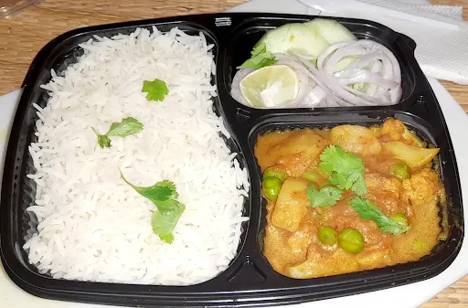 Rice With Aloo Gobi Matar Ki Sabzi [Serves 1]