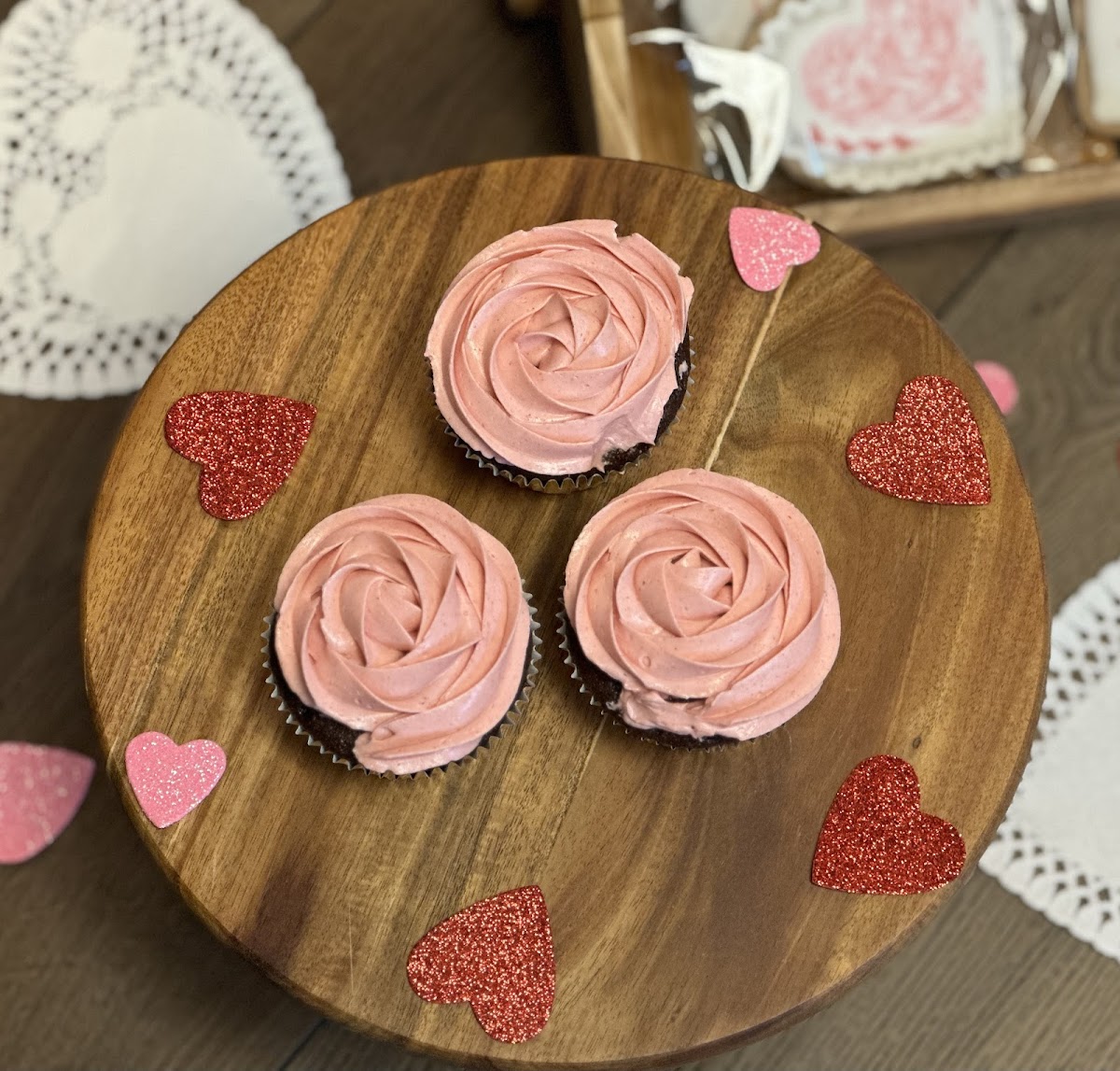 Chocolate Cupcakes with Strawberry Buttercream Rosettes