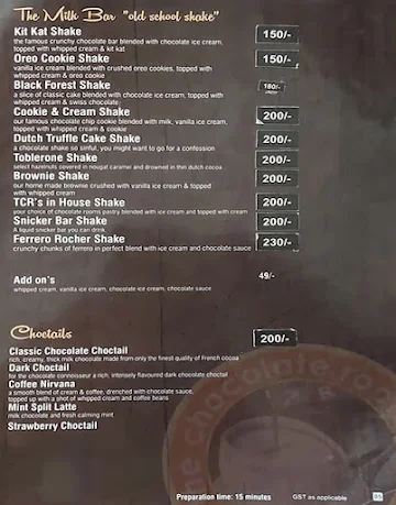 The Chocolate Room menu 