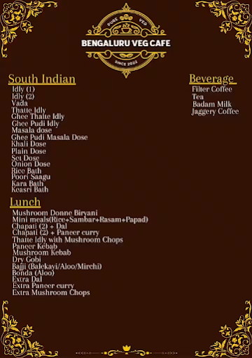 Bengaluru Veg Cafe menu 