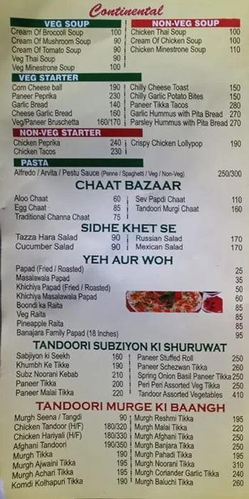 Banjara Dhaba menu 