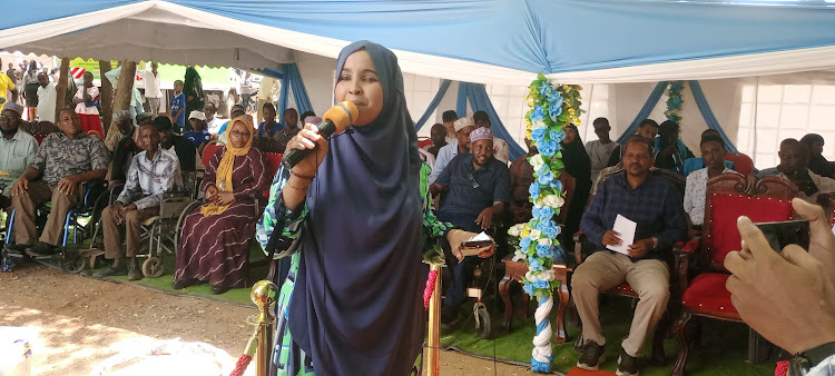 Garissa woman representative Udgoon Siyad speaking at the function.