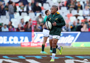 Springboks flyhalf Elton Jantjies warming up before the international rugby match between South Africa and England at the Free State Stadium, Bloemfontein on June 16 2018. 