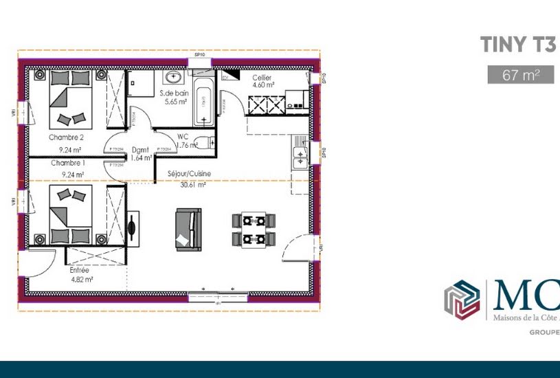  Vente Terrain + Maison - Terrain : 500m² - Maison : 67m² à Saint-Martin-de-Hinx (40390) 