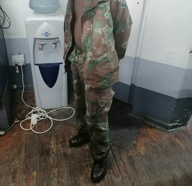 The 25-year-old man was arrested in Heidelberg on Sunday after he was walking about in the streets wearing a full SANDF uniform.