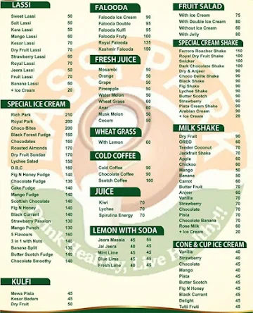 The Lassi Park menu 