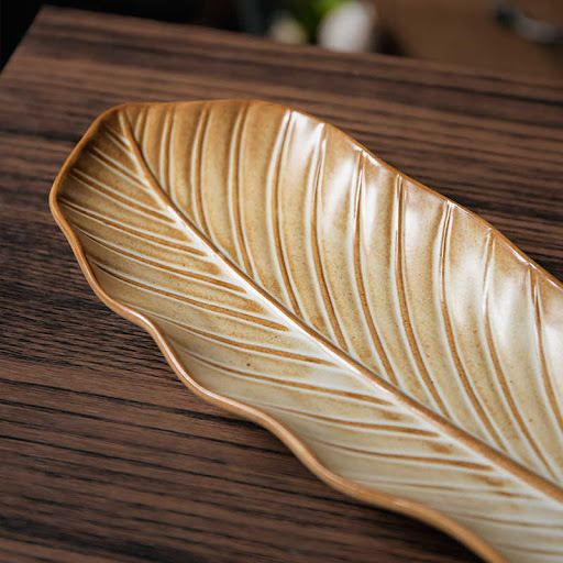 Title 4, Vintage Leaves Style Sushi Sashimi Plate Cerami...
