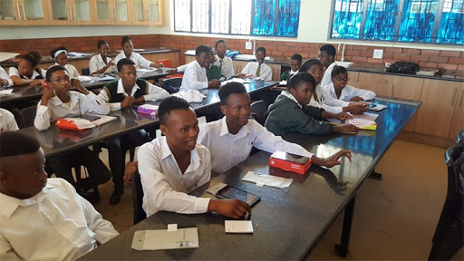 Pupils from Vulamasango Secondary School in Bloemfontein during the rollout of the Omang devices last year.