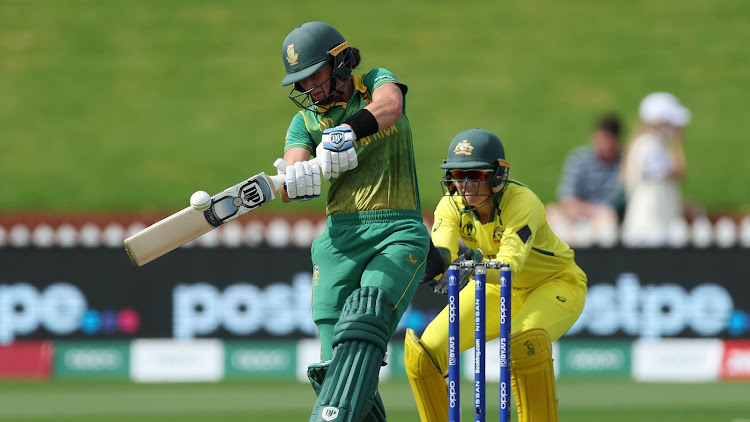 Laura Wolvaardt of SA during the ICC Women's Cricket World Cup match against Australia at Basin Reserve on March 22, 2022 in Wellington