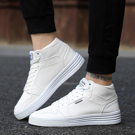 Title 4, Mens round head high-top strap flat white shoe...