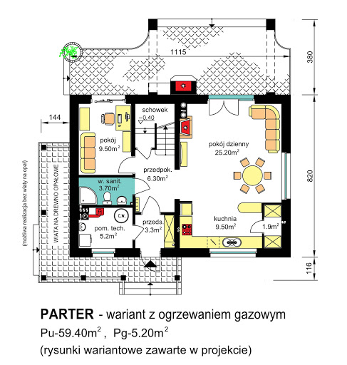 BW-36 wariant 15 bez garażu - Rzut parteru - propozycja adaptacji - ogrzewanie gazowe