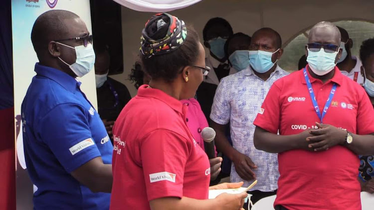 Health PS Susan Mochache in Kibera during the launch of the accelerated vaccination campaign in Nairobi on Thursday