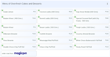 Ovenfresh Cakes and Desserts menu 