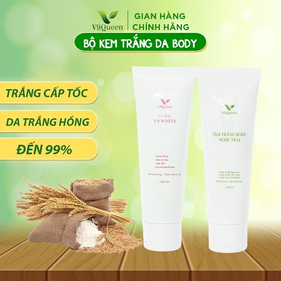 Bộ Tắm Trắng Body V9Queen Làm Trắng Da Toàn Thân Cấp Tốc Gồm Kem Ủ Trắng 100G Và Kem Dưỡng Trắng 100G