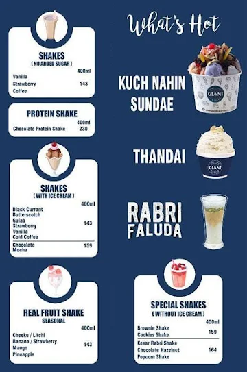 Giani's Ice Cream menu 