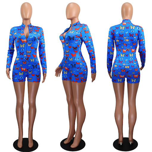 Title 8, V-neck printed sheath skirt long sleeve jumpsui...