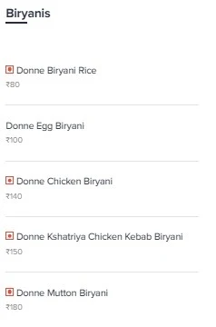 Chikkpete Donne Biryani menu 