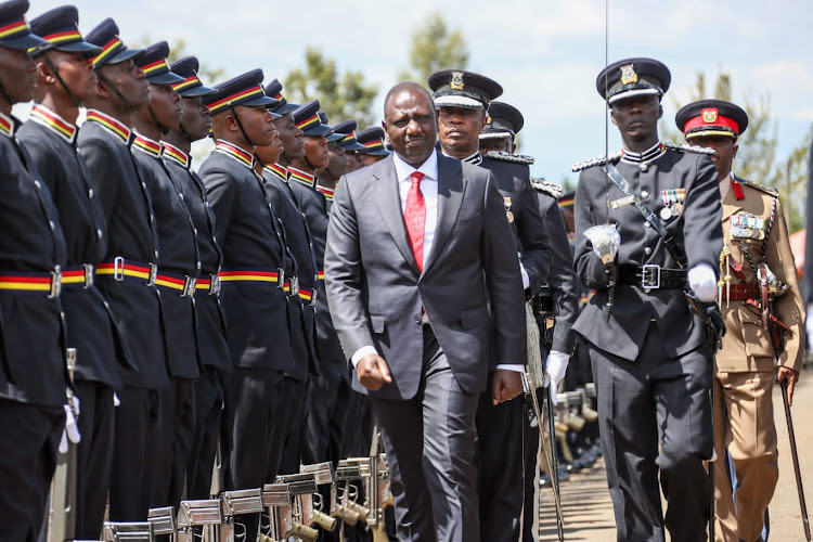 President William Ruto presiding over the police recruits pass out at National Police College-Main Campus, Kiganjo on January 10, 2023.