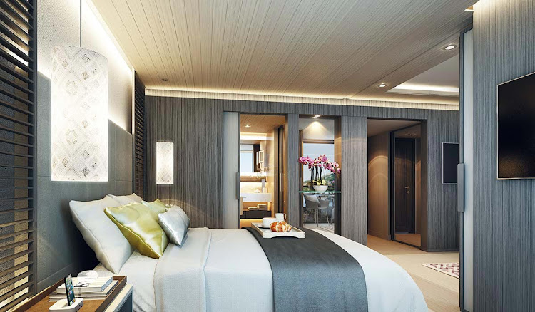 The Deluxe Suite on Scenic Aura, which will sail the Irrawaddy River in Myanmar.