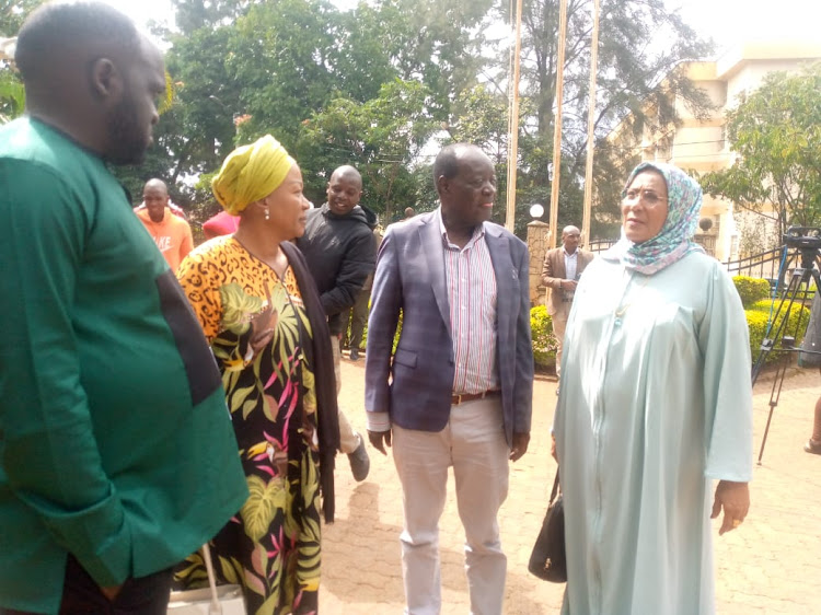 Governor Wilber Ottichilo after receiving the Senate ad hoc committee at Vihiga County with the vice chair Shakila Abdallah and Bungoma Senator Wafula Wakoli on June 24,22023.