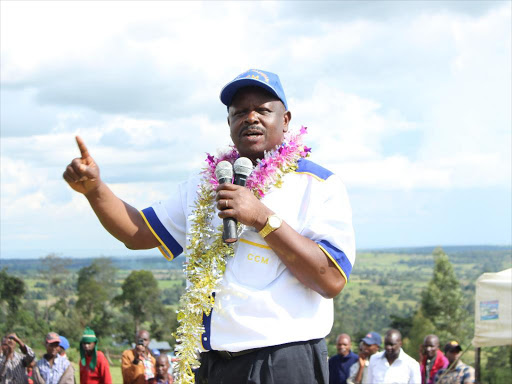 Former Bomet Governor Isaac Rutto addresses CCM supporters in Narok South constituency.