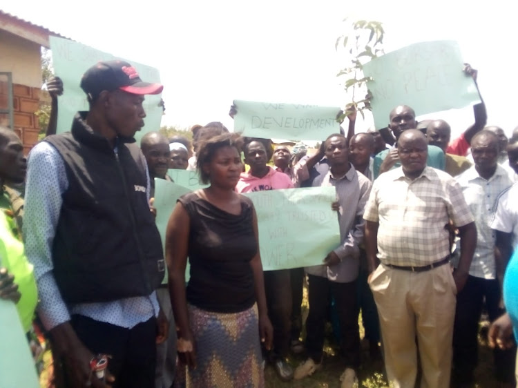 Some of the parents who protested in West Kasipul after their children were left out in Fins To Swim programme on February 8,2023