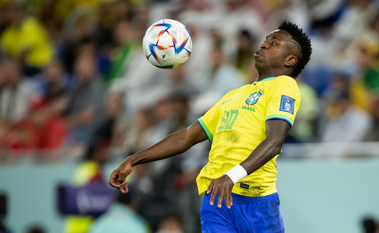 Vinicius Jr of Brazil controls the ball during the World Cup Group G match against Switzerland at Stadium 974 in Doha, Qatar on November 28 2022.