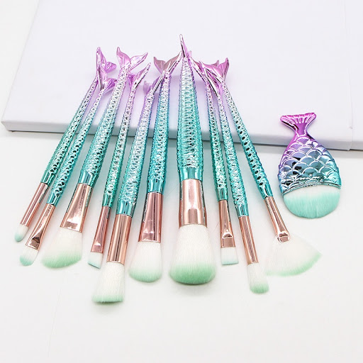 Title 6, 10 Mermaid Makeup Brushes Suit Beauty Tools Hot...