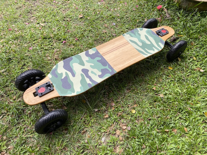 Maxfind M6 Drive Kit on a drop-through maple deck with camou grip tape