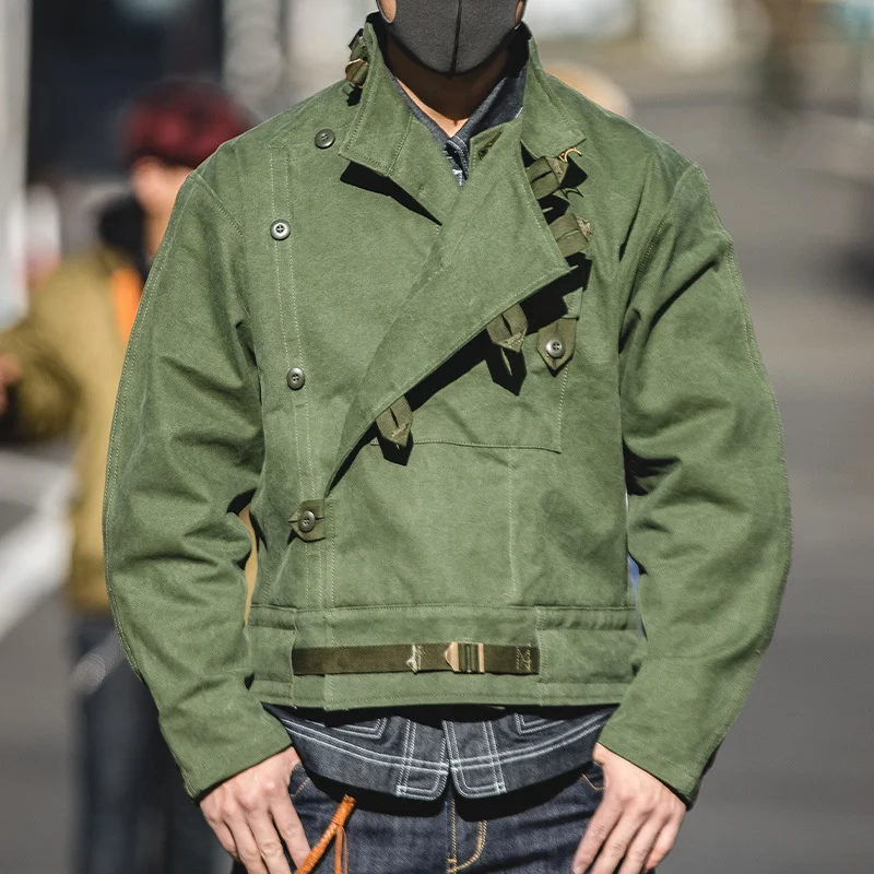 Veste de Moto Ami Kaki Coton Lavé Vert Armée Imperméable pour Homme
