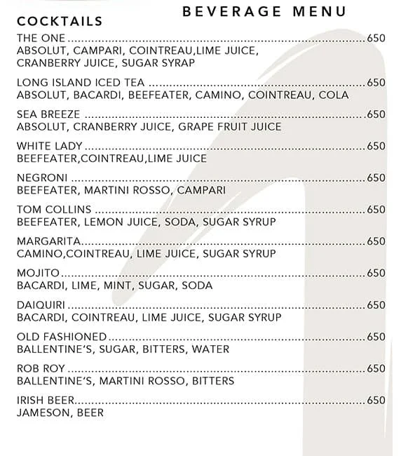 The One - Le Meridien menu 