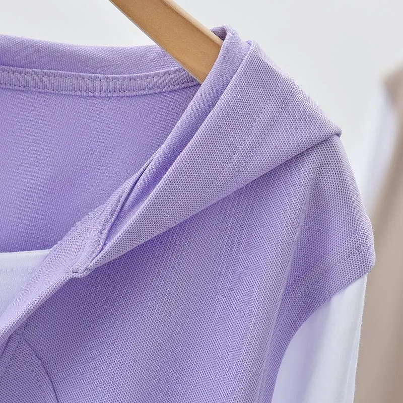 Title 7, Extra Large Size Hooded Fake Two Pieces Stitchi...