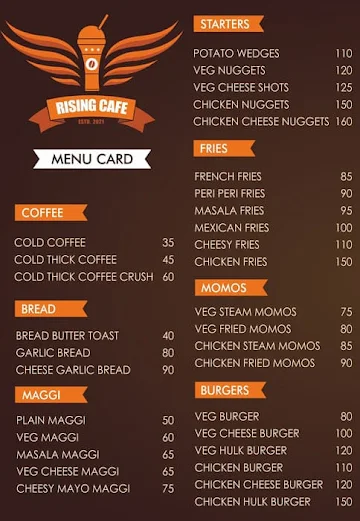 Rising Cafe menu 