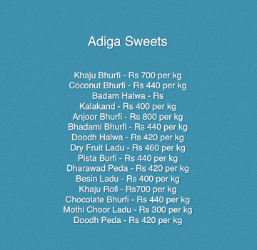 Adiga's menu 