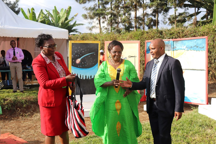 From left: Dorothy Mwanzille, a senior curriculum development officer at the Kenya Institute of Curriculum Development (KICD), Kerugoya Municipality Primary School founding director Faith Munene and Operations director Solomon Munene.