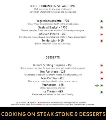 Infinity - Hotel Novotel menu 