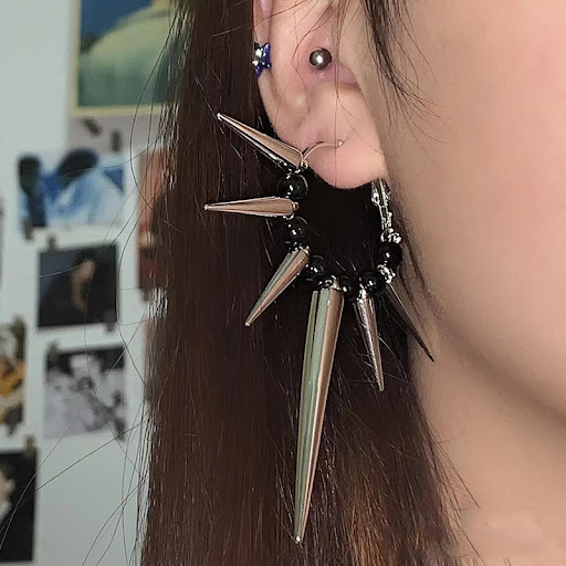 Title 2, Punk Dark Spike Cone Geometry Earrings for a bo...