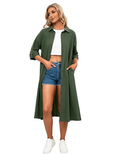 Title 11, Single Breasted Long Sleeve Loose Casual Hem Sl...