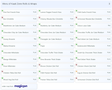 Kaati Zone Rolls & Wraps menu 