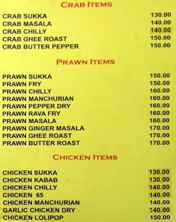 The Karavali menu 