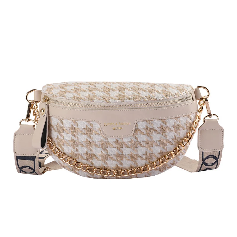 Nouveau sac de taille pour femmes à chaîne à carreaux, sac à bandoulière rouge net pour téléphone portable, sac de poitrine féminin, tendance et pratique.