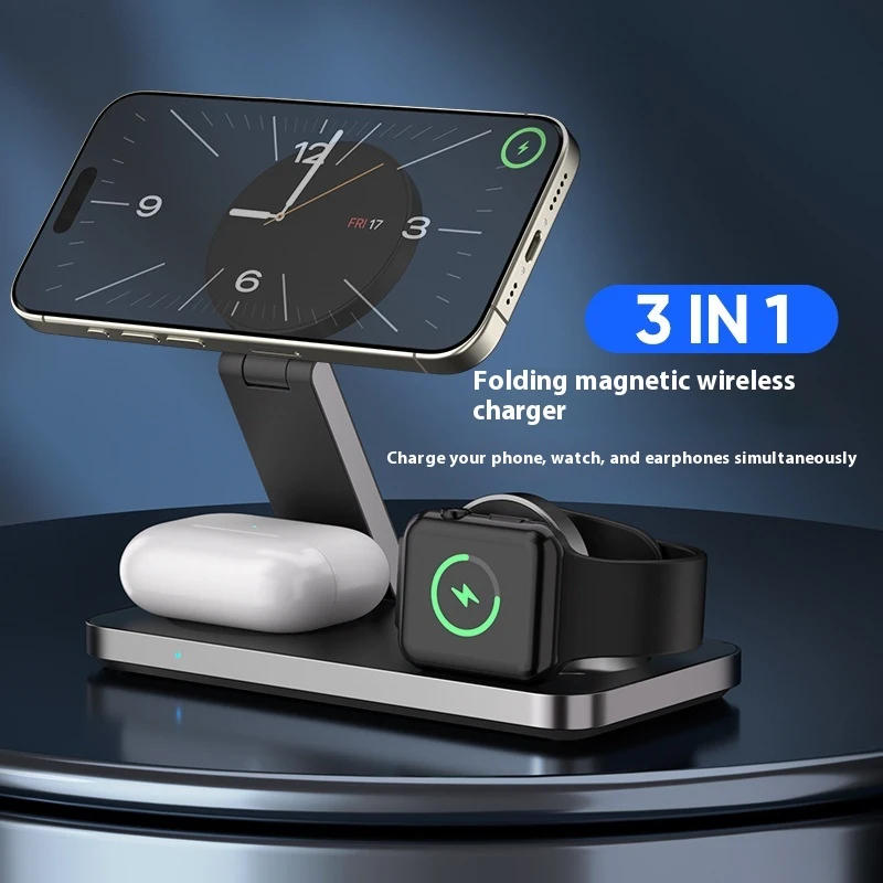 Chargeur Sans Fil Magnétique 4-en-1 pour la Maison Couleur Unie Simple — Rechargez facilement plusieurs appareils sans fil, design épuré et élégant.
