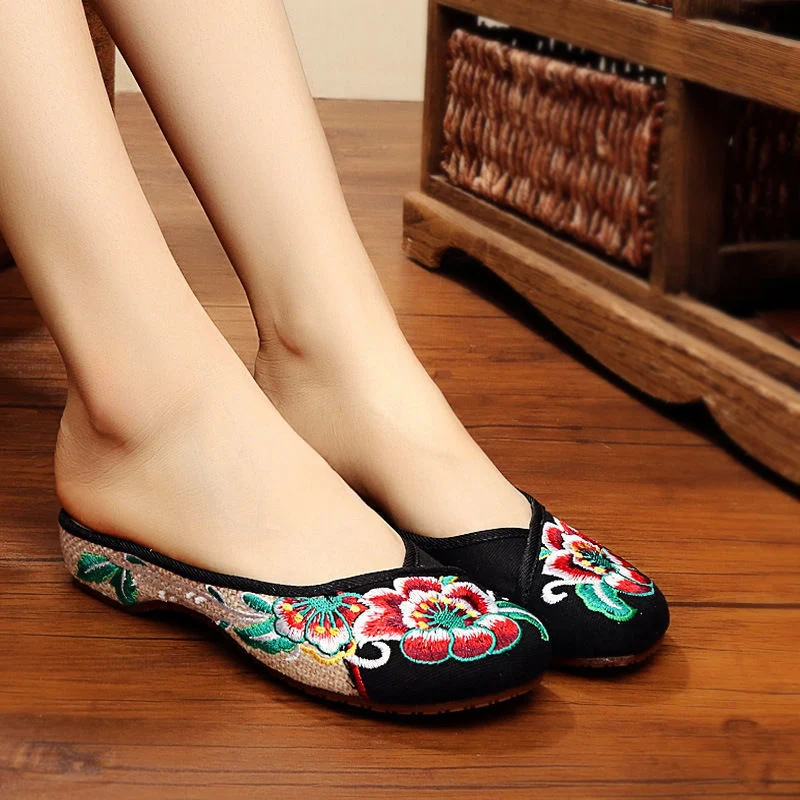 Title 2, Ethnic Style Linen Toe Embroidered Slippers. Ex...
