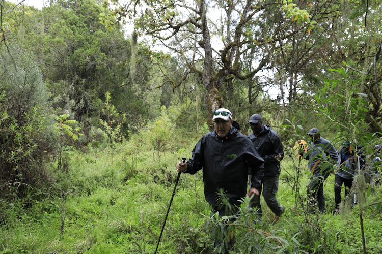 CS Najib Balala leads the team during the hike at Mt Kenya