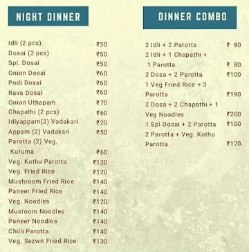 Ramar's Idli Dosai menu 