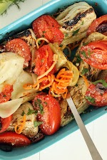 Roasted Sweet Potato and Yam Noodles with Fennel, Charred Tomatoes, Olives and Pecorino was pinched from <a href="http://www.inspiralized.com/2014/12/29/roasted-fennel-with-sweet-potato-noodles-charred-tomatoes-olives-and-pecorino/" target="_blank">www.inspiralized.com.</a>