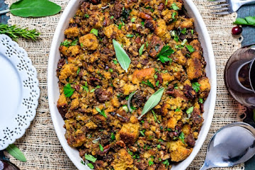 The Best Cornbread Stuffing with Sausage and Bacon
