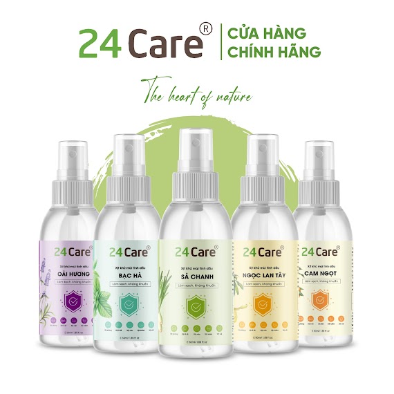 Xịt Phòng Tinh Dầu Sả Chanh Hữu Cơ Organic 24Care 50Ml/100Ml - Kháng Khuẩn - Khử Mùi Hôi - Đuổi Muỗi, Kiến Ba Khoan, Vắt - Côn Trùng - Hương Thơm Thư Giãn.