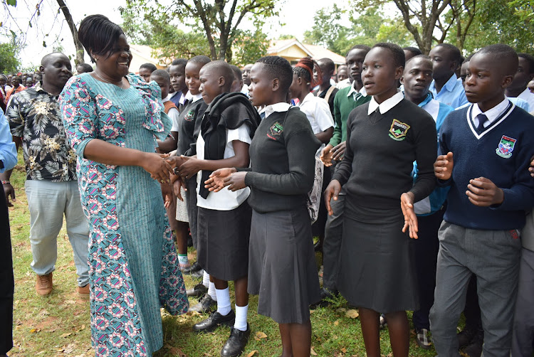 Homa Bay Governor Gladys Wanga with students in Rangwe constituency on December28,2023