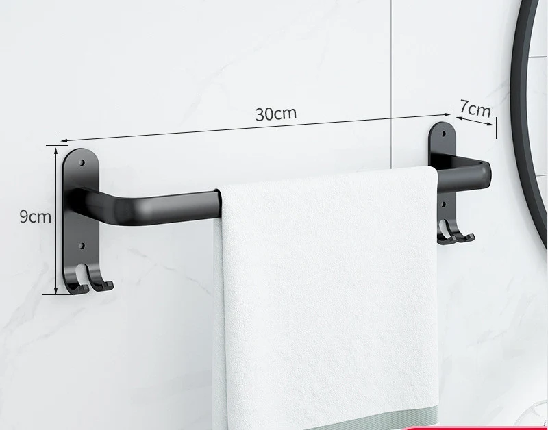 Perforated Free Space Black Aluminum Towel Rack, modern towel bar for bathrooms, easy to install, space-saving design, d